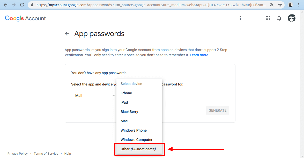 generate a google app password for setting up with messages on the mac